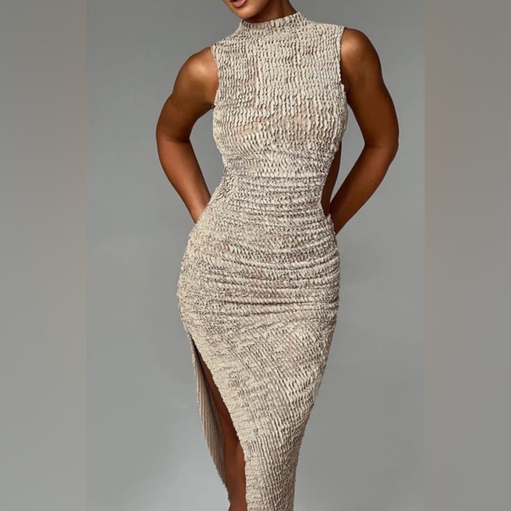 BABYBOO APHRODITE MIDI BEIGE PROM DRESS, SIZE XXL